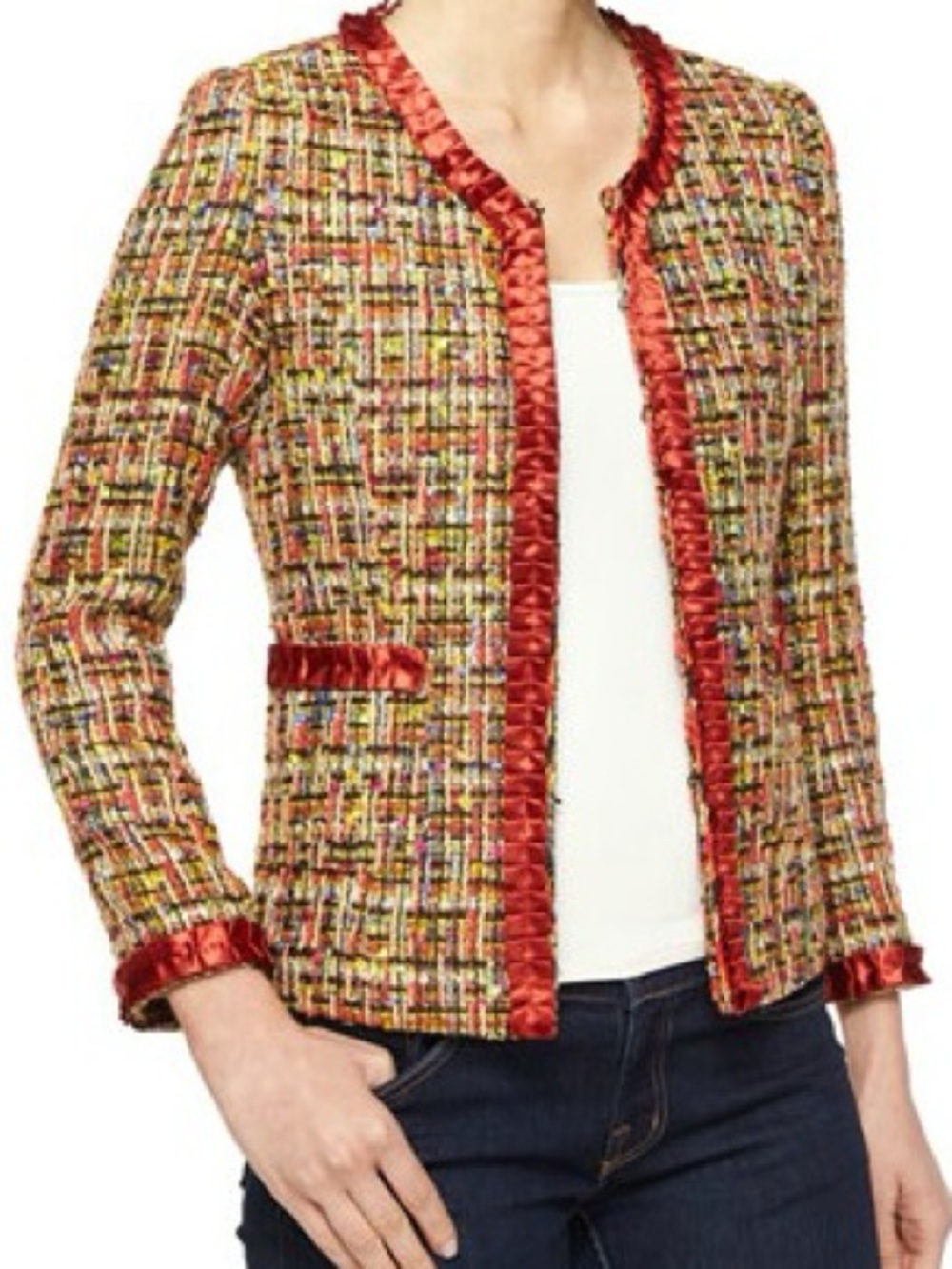 Michael Simon Multicolor Tweed Jacket with Red Trim